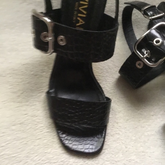 New VIVIAN black moc croc chunky heel sandals 37 6 - Picture 2 of 7